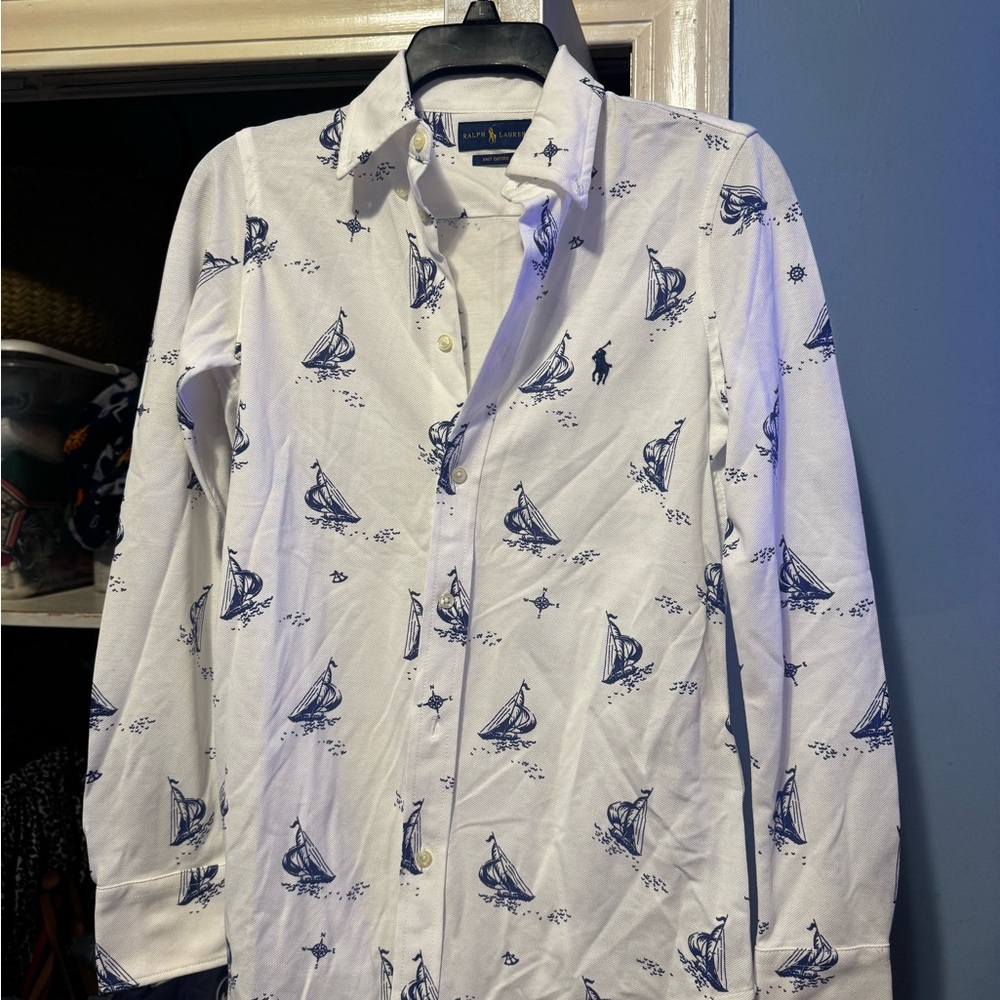 Ralph Lauren White and Blue Nautical Shirt